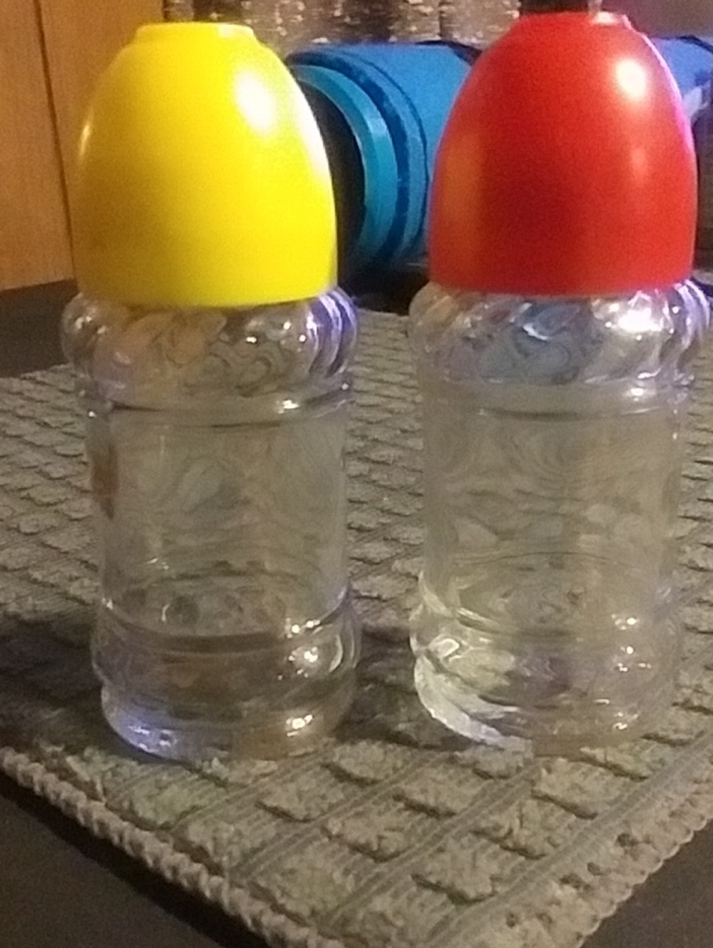 Vintage Salt And Pepper Shakers With Colored Lids
